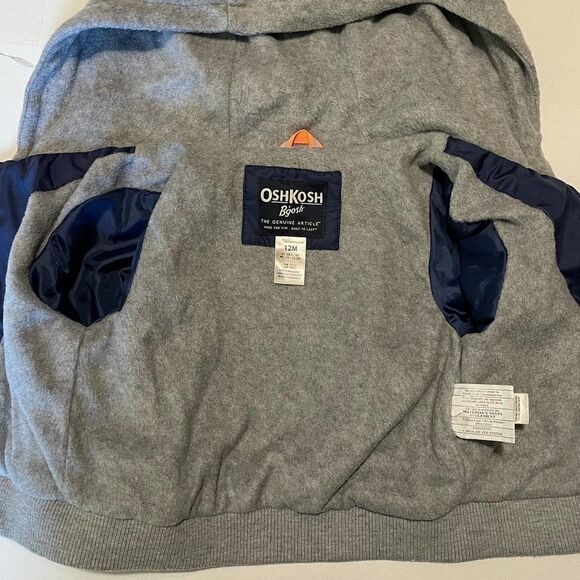 Oshkosh navy striped varsity bomber jacket 6-12mo - Picture 4 of 7
